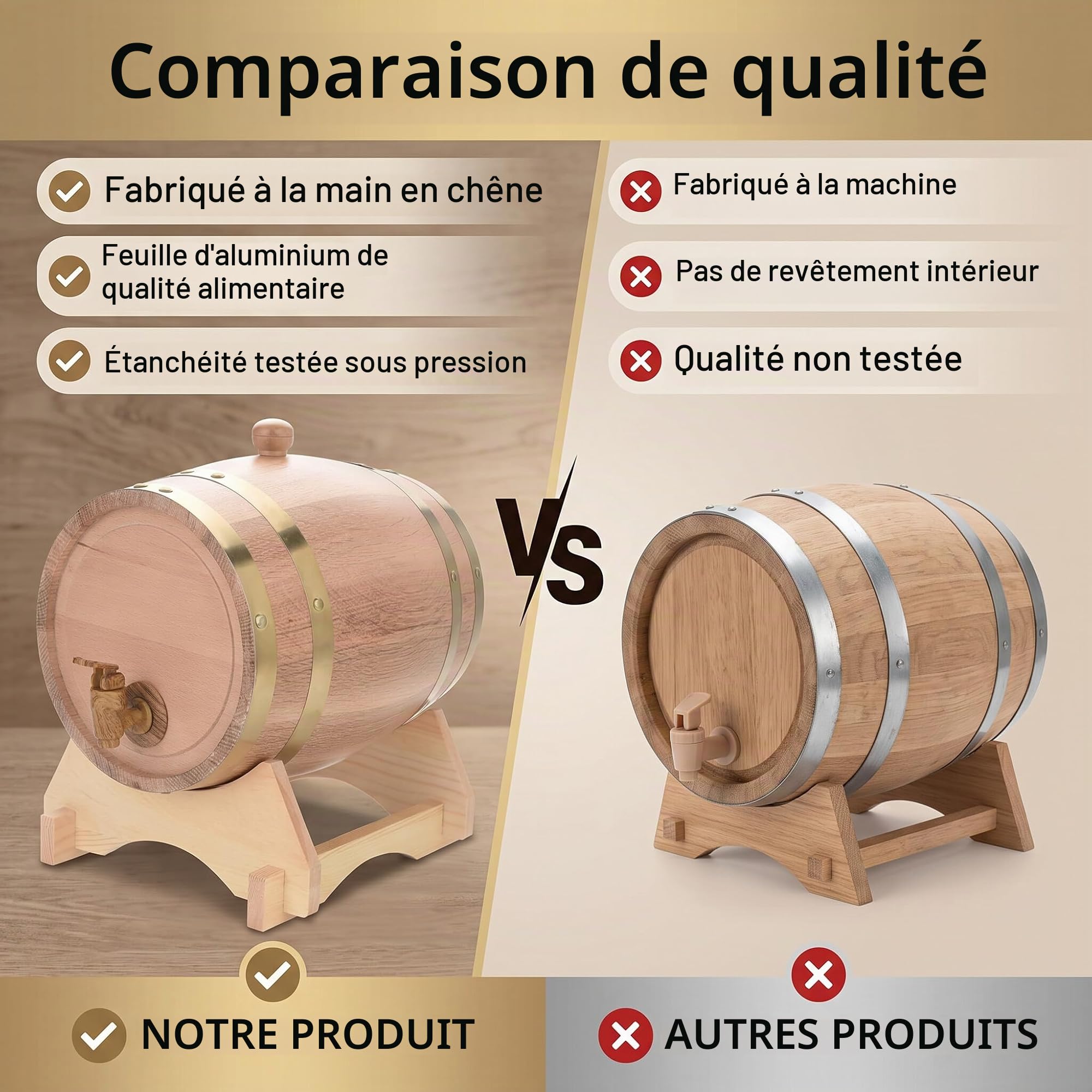 Ejoyous Kitchen tonneau bois 5 L whisky vin chêne