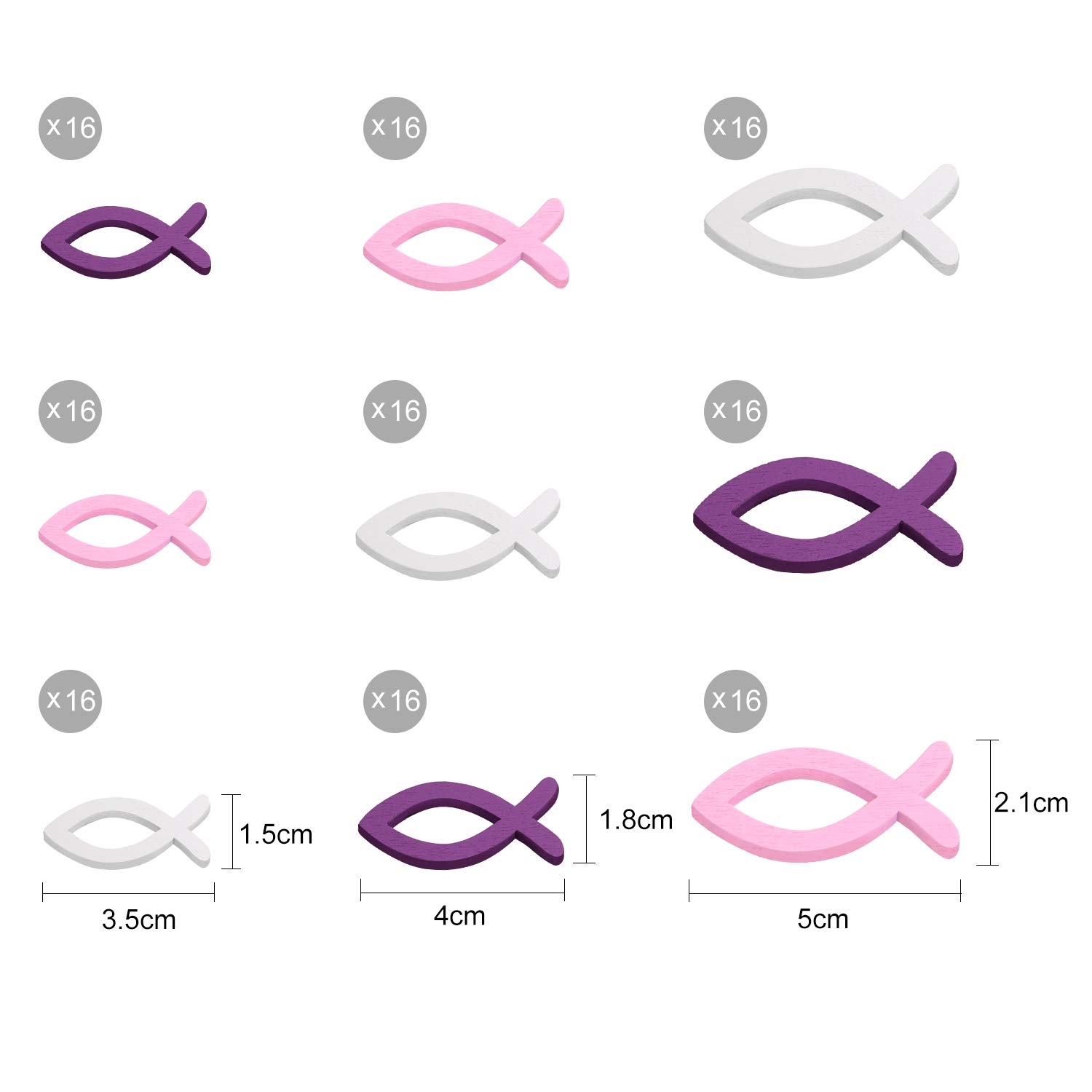 FEPITO 108 poissons bois déco blanc rose violet