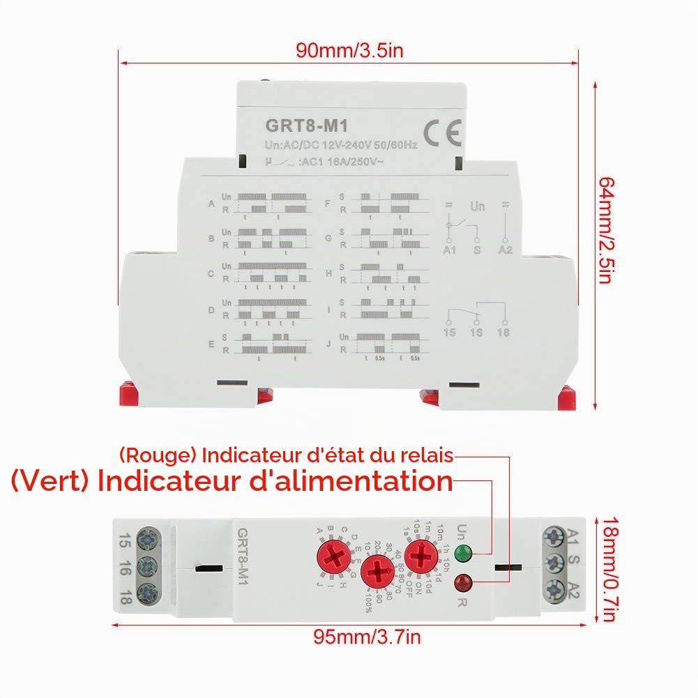 Jadeshay GRT8-M1 relais temporisé 12V-240V 10 fonctions