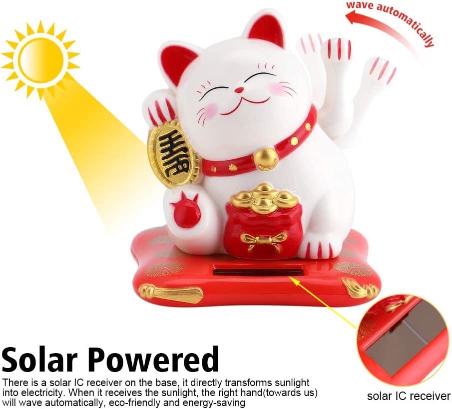 Jadeshay Articles Ménagers Maneki Neko chat solaire blanc