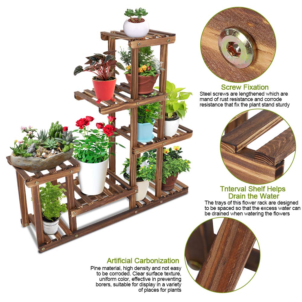 Ejoyous Garden étagère à fleurs bois de pin 72 cm