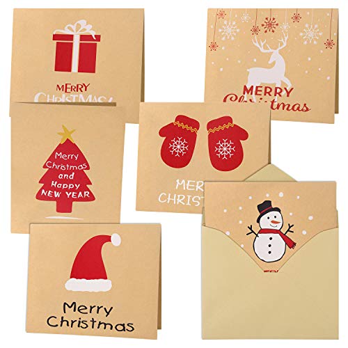 FEPITO Cartes Vœux Noël Kraft 30 Pièces + Enveloppes