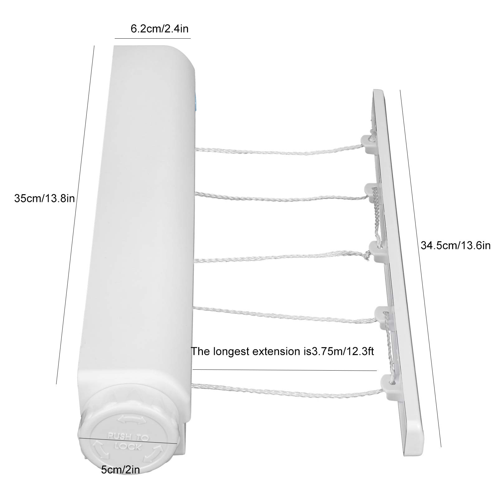 Tissting Corde à Linge Rétractable Murale 5 Fils plastique
