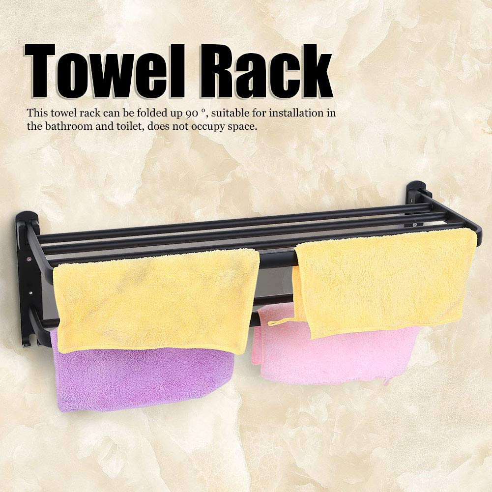 Ejoyous Porte Serviettes Mural Noir Pliant Alu 2 Niveaux