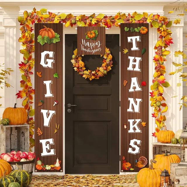 FEPITO Party Decorations bannière Thanksgiving 3 pcs polyester
