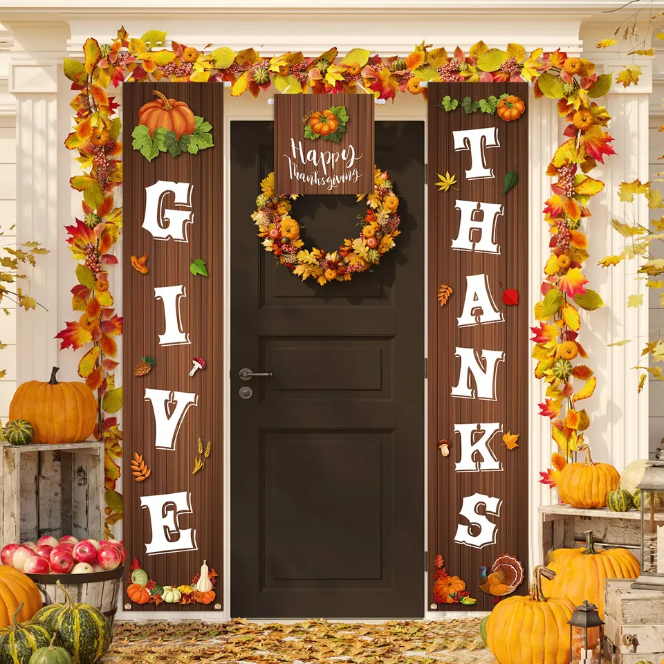 FEPITO Party Decorations bannière Thanksgiving 3 pcs polyester