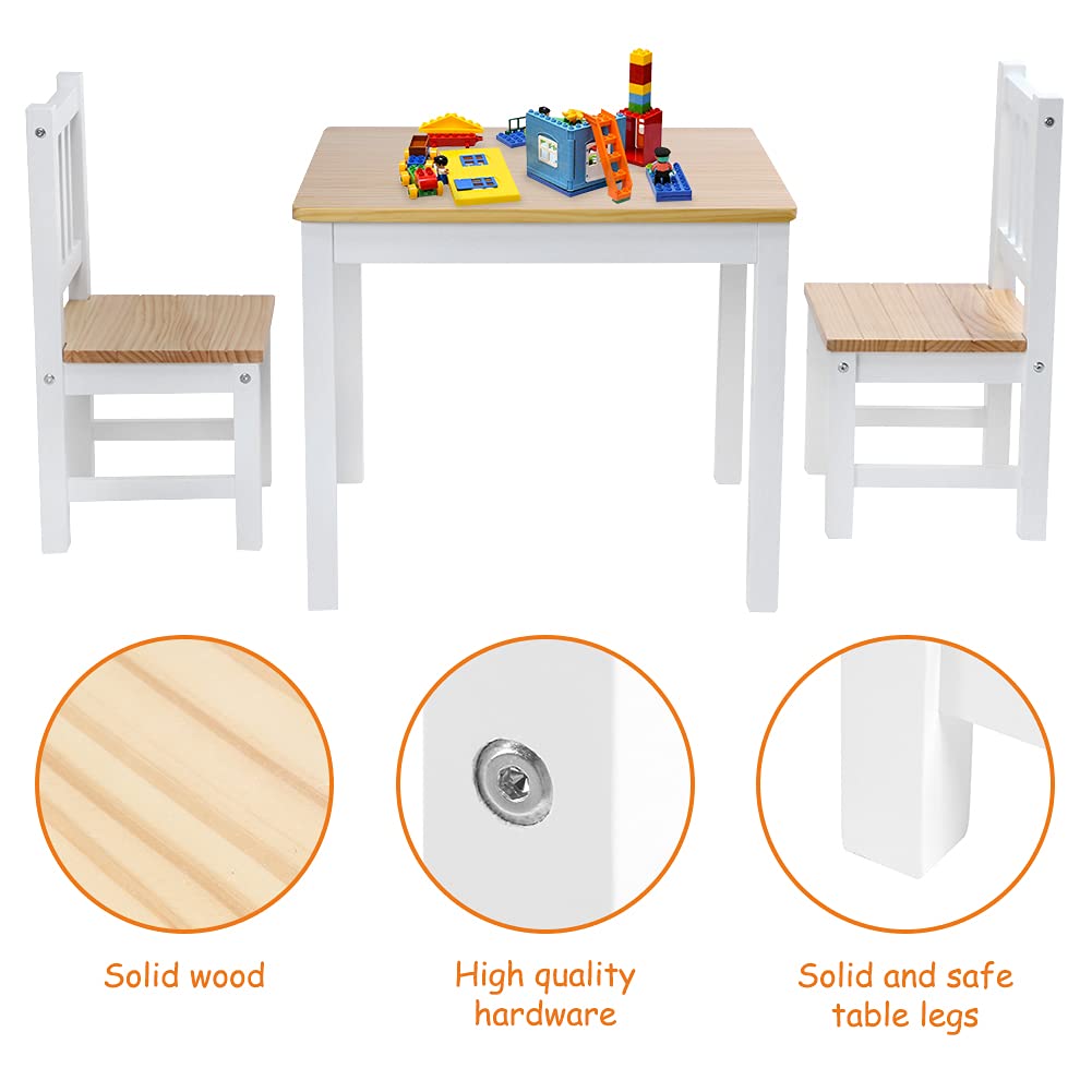 Ejoyous Living Room table enfant + 2 chaises pin 56 cm naturel