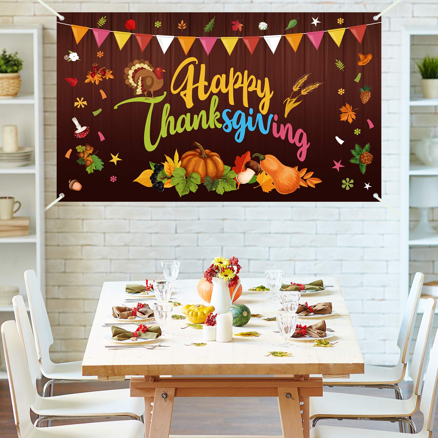 FEPITO Party Bannière Thanksgiving 180x105 cm Automne Dinde