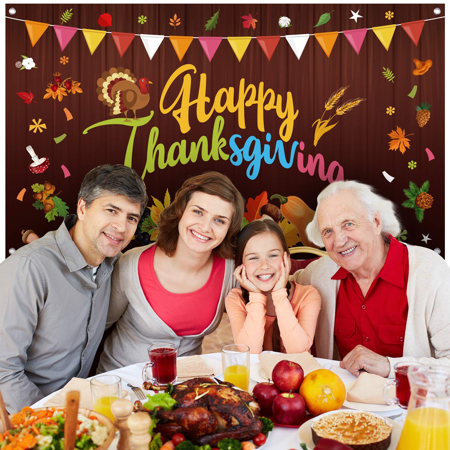 FEPITO Party Bannière Thanksgiving 180x105 cm Automne Dinde