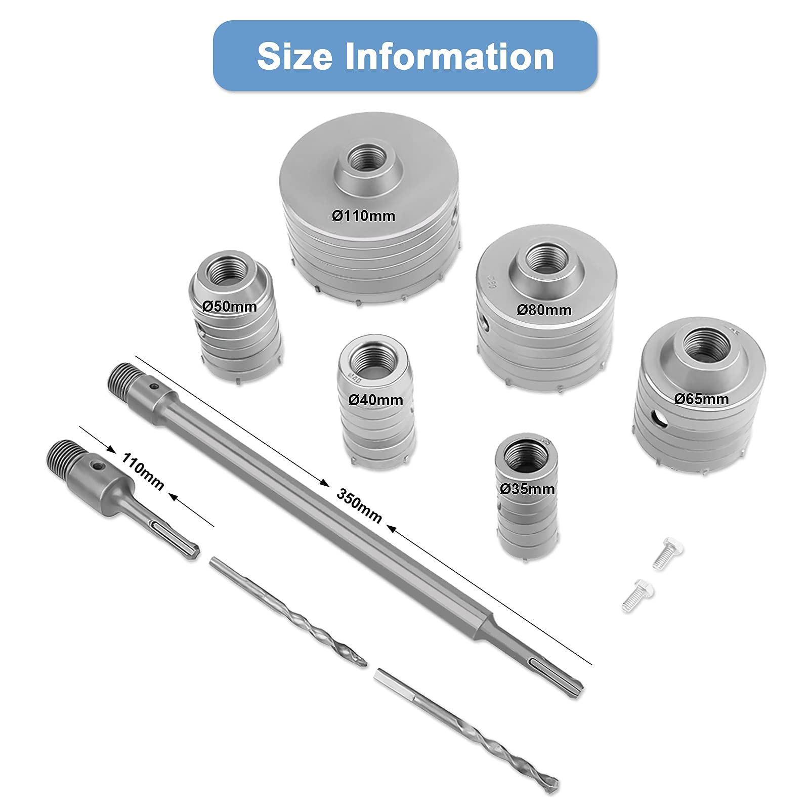 Ejoyous Scie Cloche Trépan Béton SDS 10 Pièces 110 mm