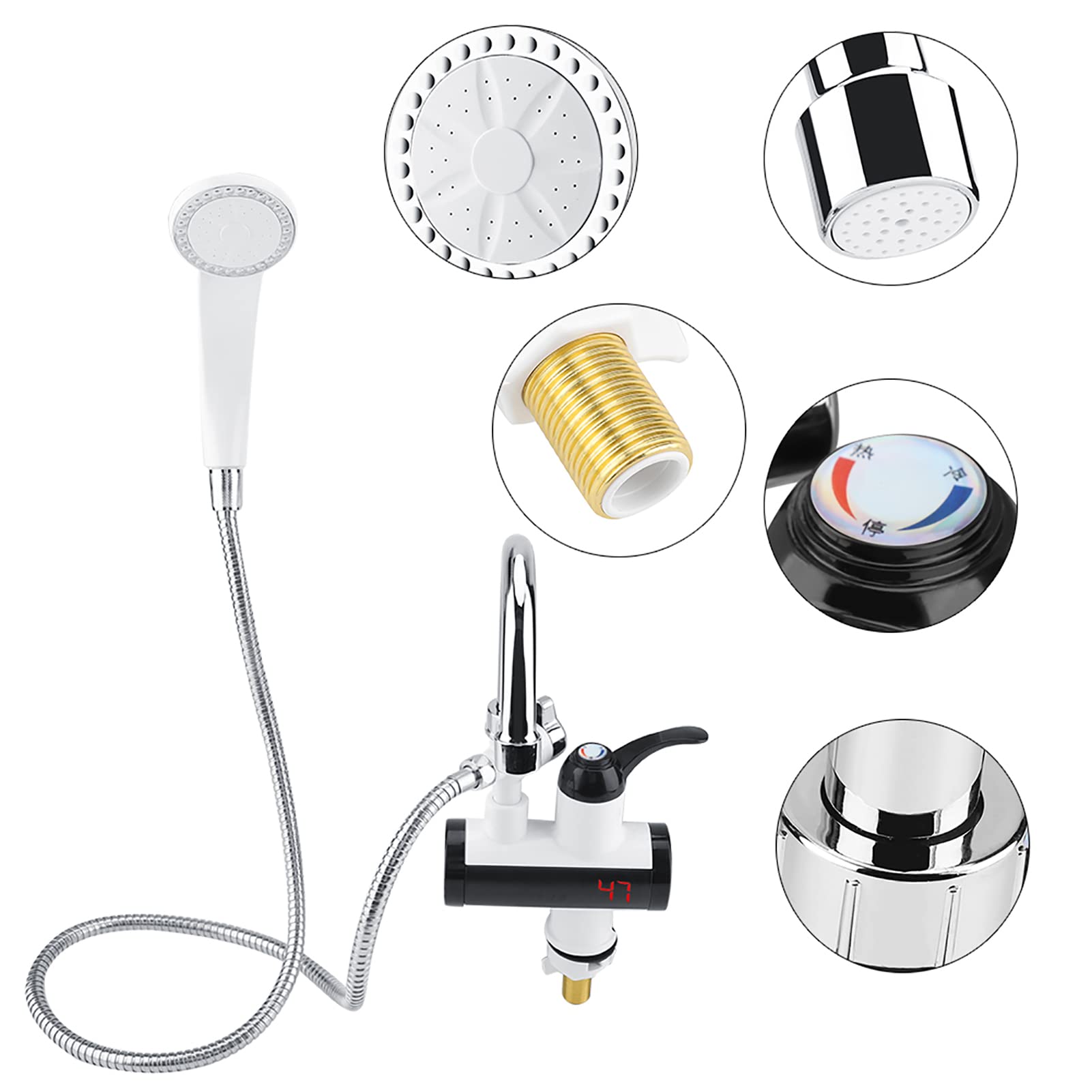 Ejoyous Kitchen robinet chauffant instantané 3000W inox douchette