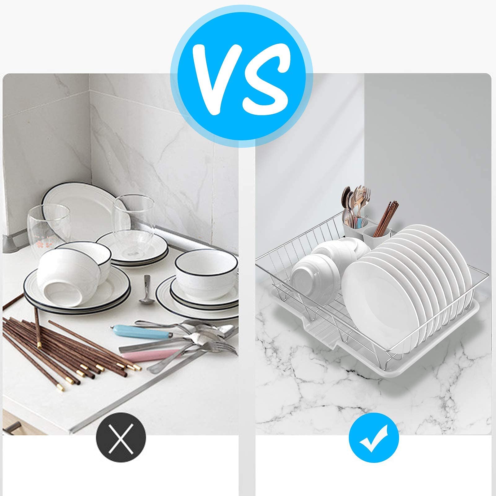 Ejoyous Kitchen Égouttoir vaisselle acier antirouille avec plateau