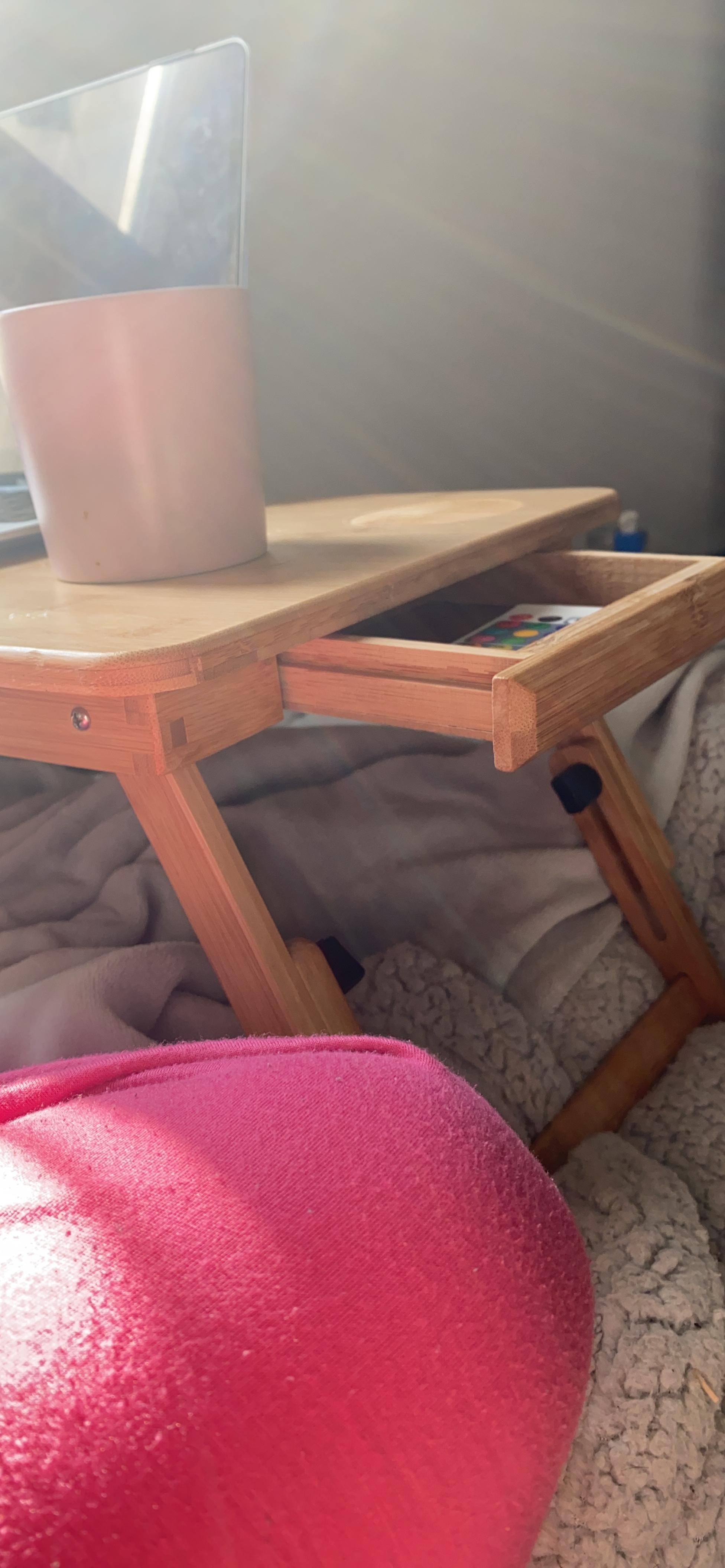 Ejoyous table de lit bambou pliable tiroir 50x30