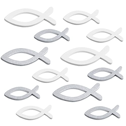 Fepito Party Decorations poissons bois blanc argent 120 pcs bapteme