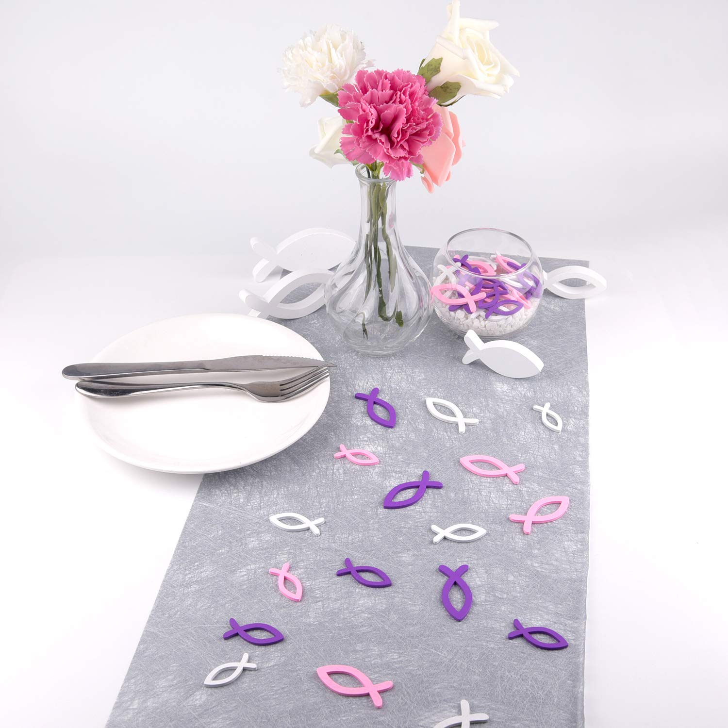 FEPITO 108 poissons bois déco blanc rose violet