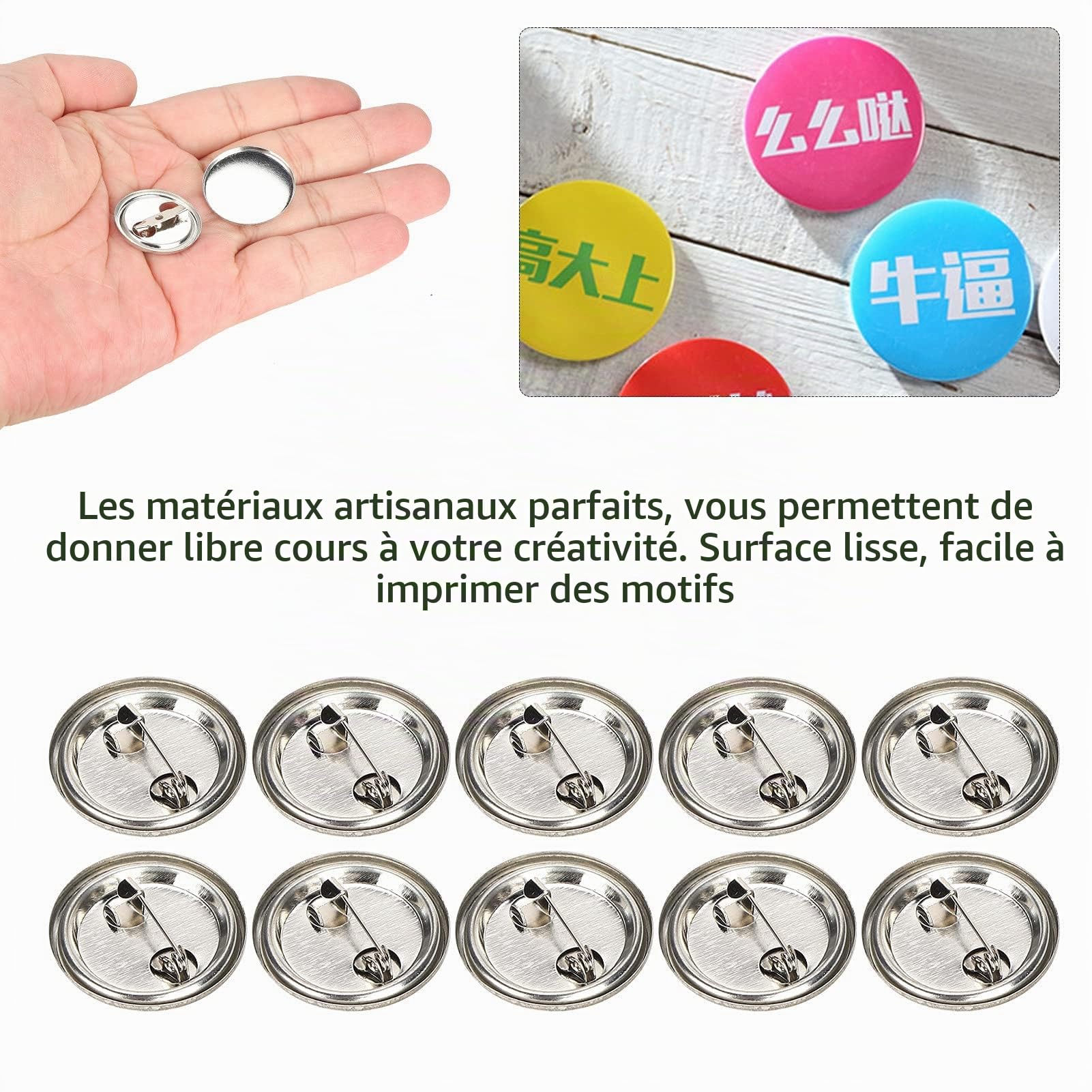 Ejoyous Badges vierges métal 32 mm x100