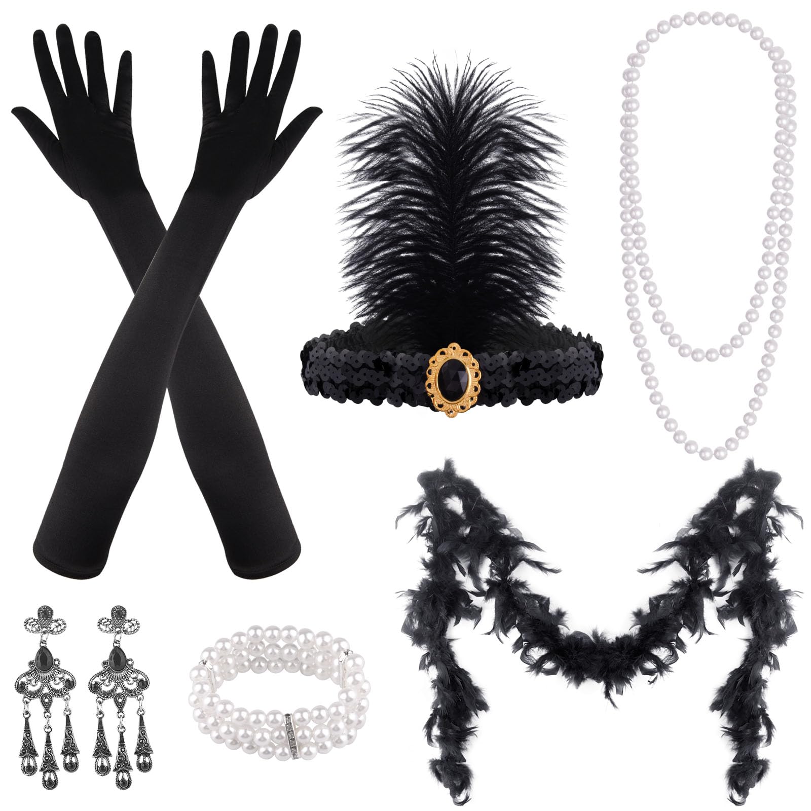 FEPITO 1920s set accessoires déguisement Charleston 7 pièces