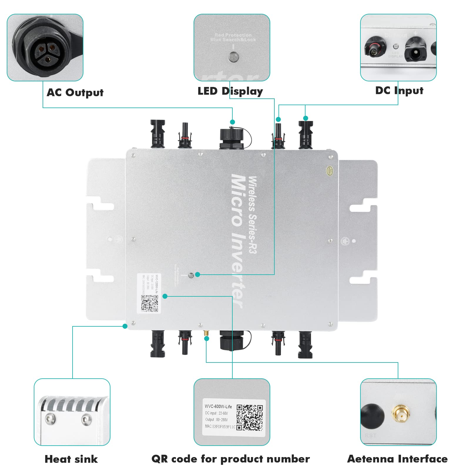 Jadeshay Solaire 1600W micro-onduleur réseau WiFi IP65