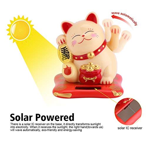 Jadeshay Maneki Neko Chat Solaire Jaune Porte-Bonheur 7cm