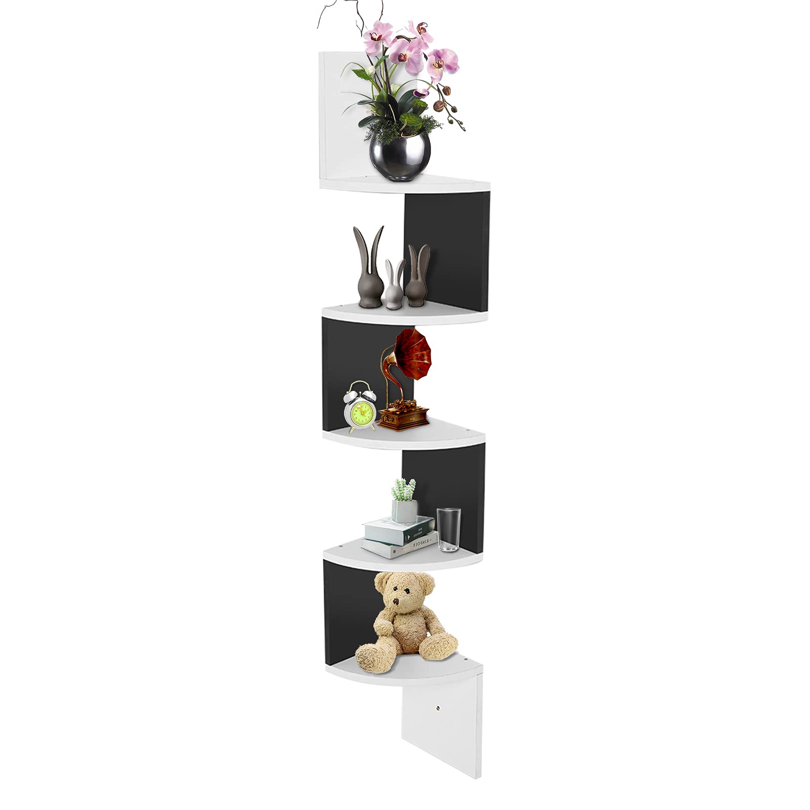 Ejoyous Living Room étagère angle murale bois 5 niveaux noir