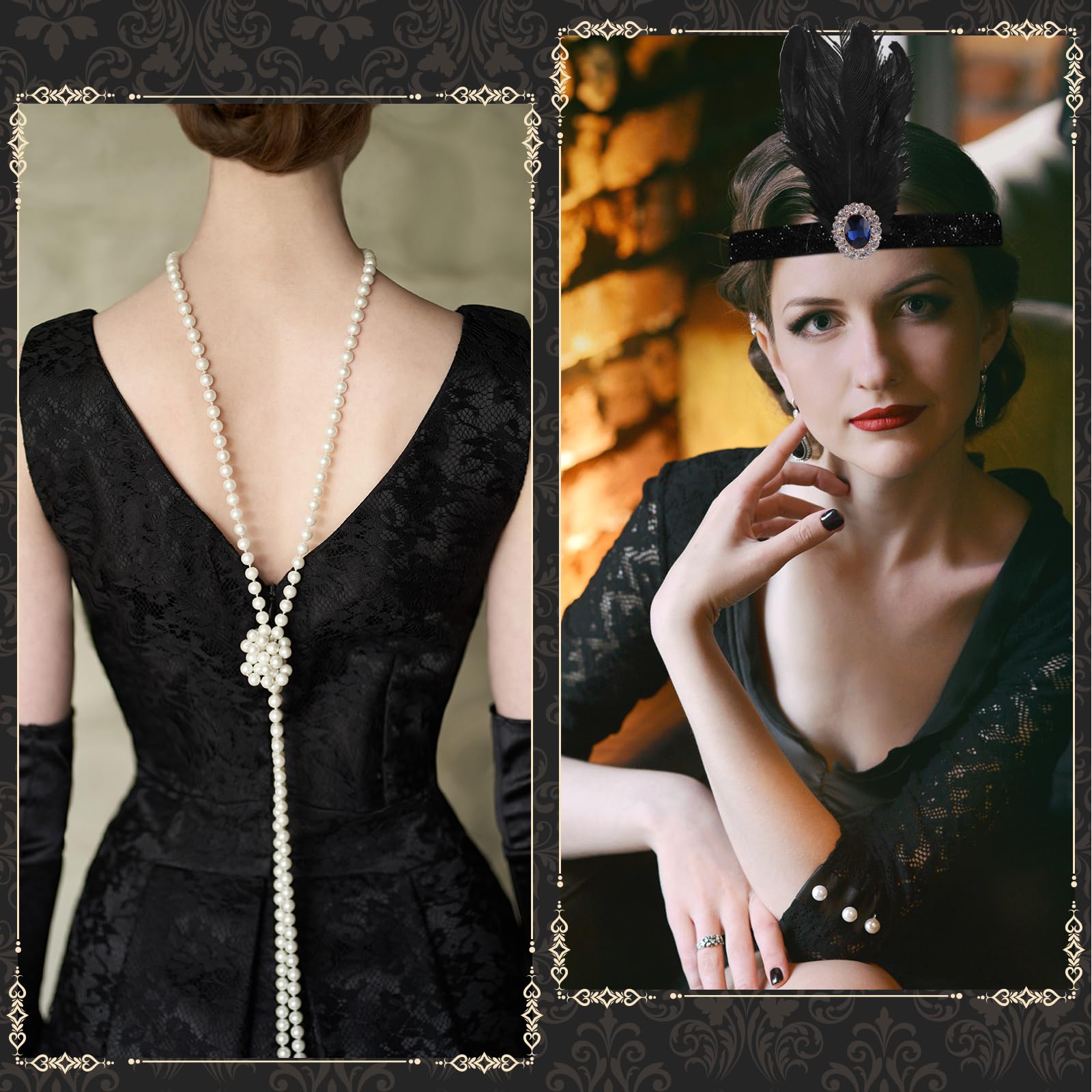 FEPITO Apparel robe charleston franges sequins col V + accessoires