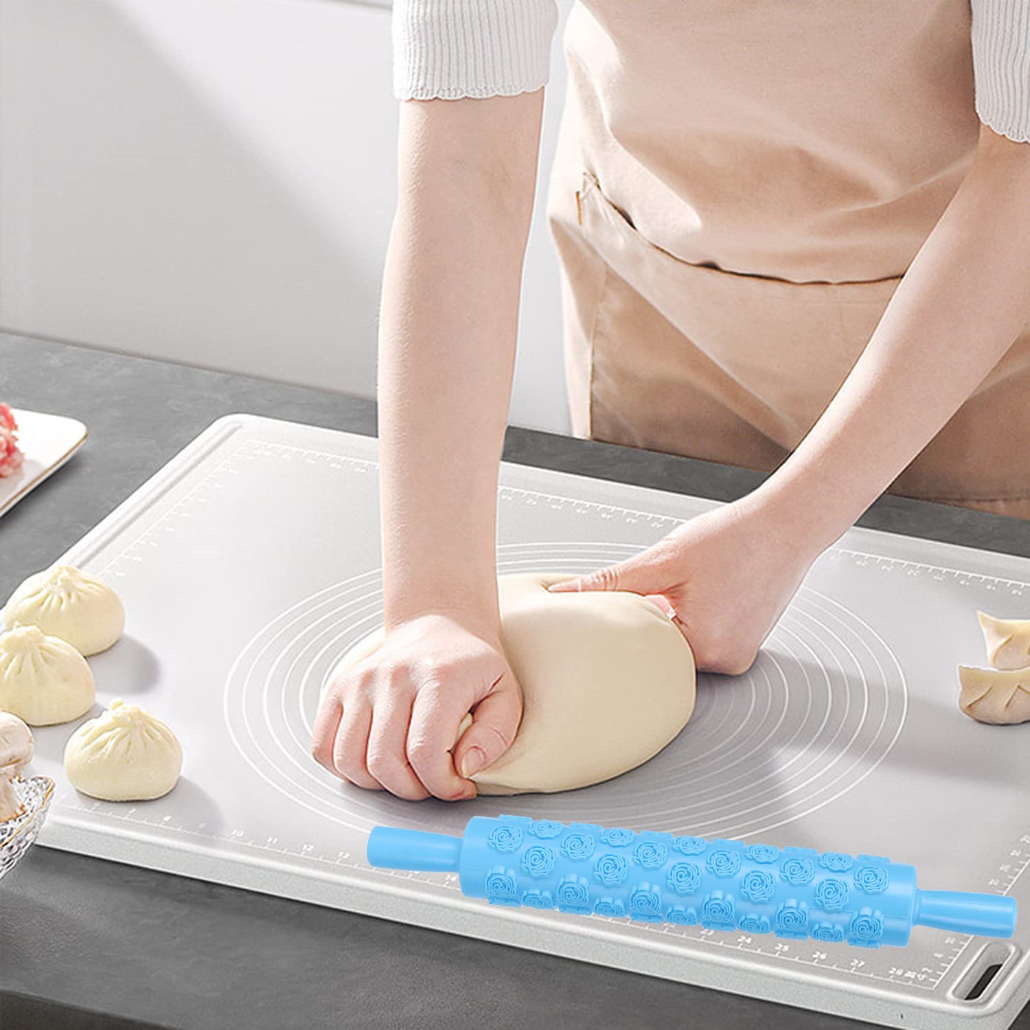 Tissting Rouleau à Pâtisserie Relief Bleu Plastique Alimentaire