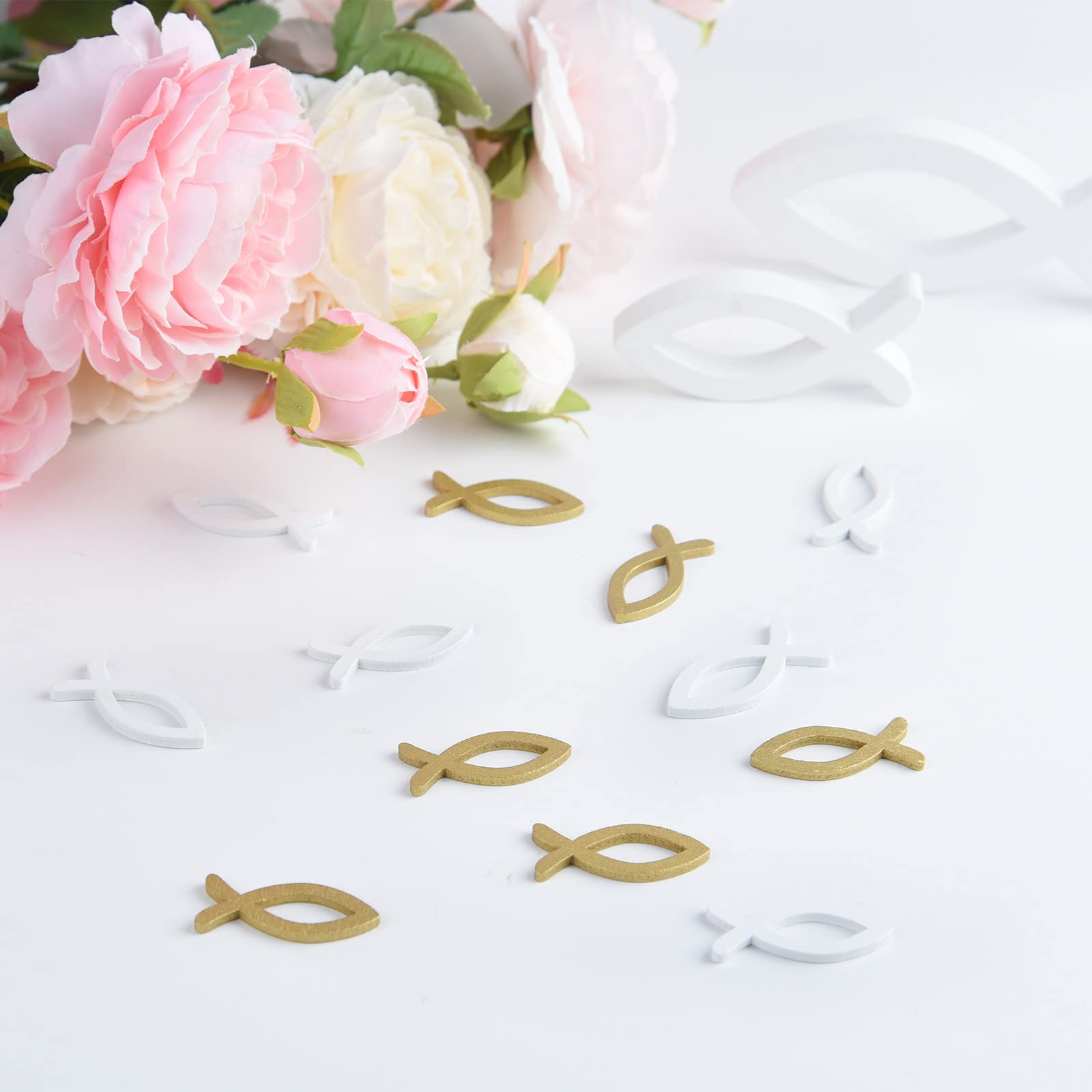 FEPITO Party Decorations poissons bois blanc or 3,5cm x100