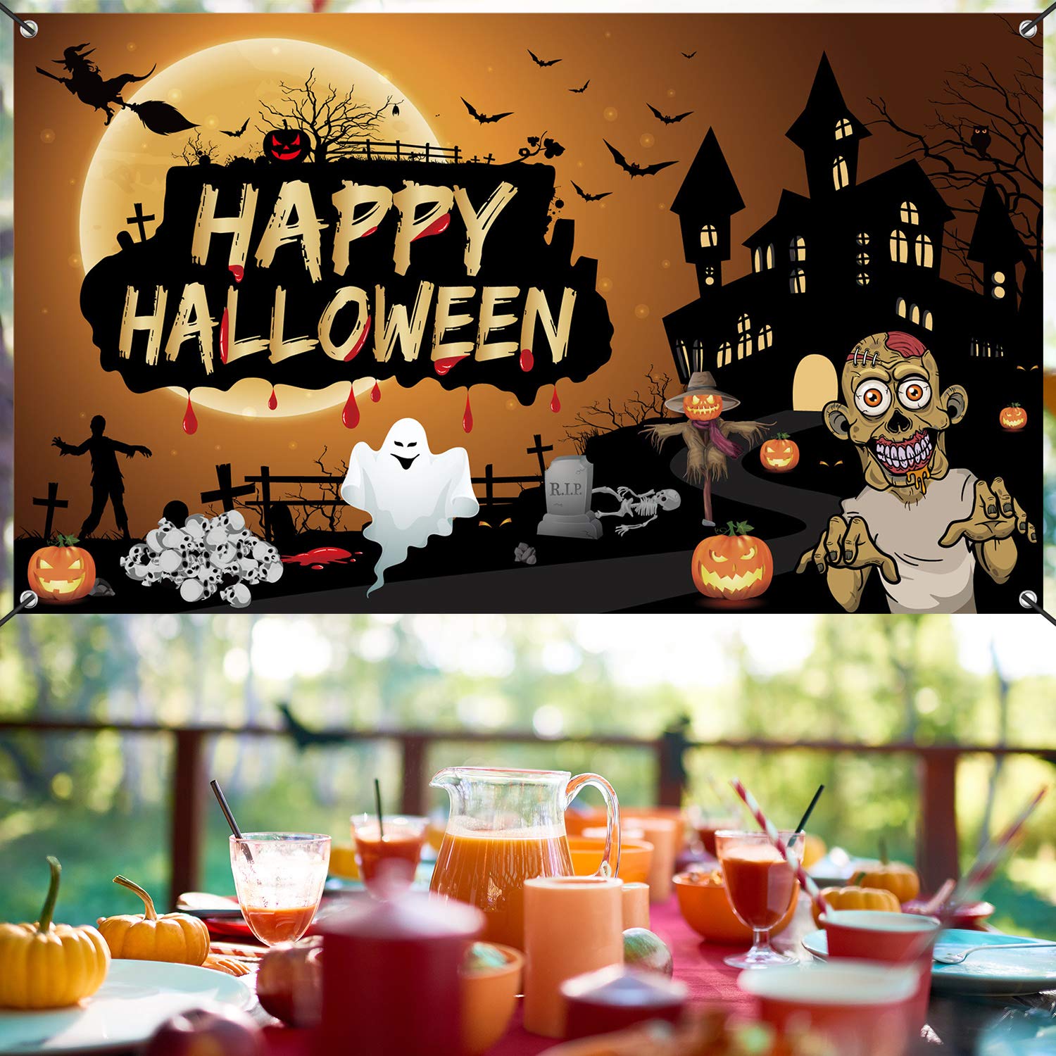 FEPITO Party Bannière Halloween 180x105 cm Tissu Citrouille