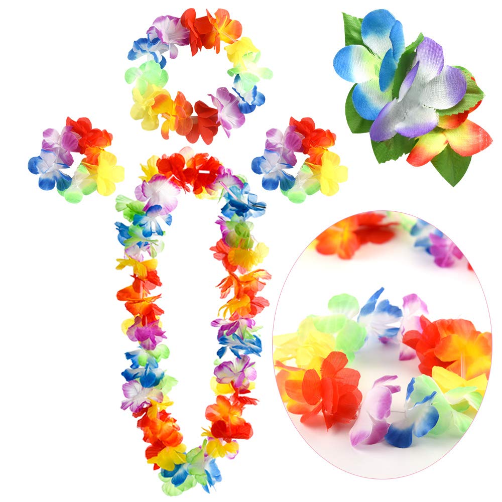 FEPITO Costume Hawaïen Femme Jupe Hula + Leis 6 Pièces