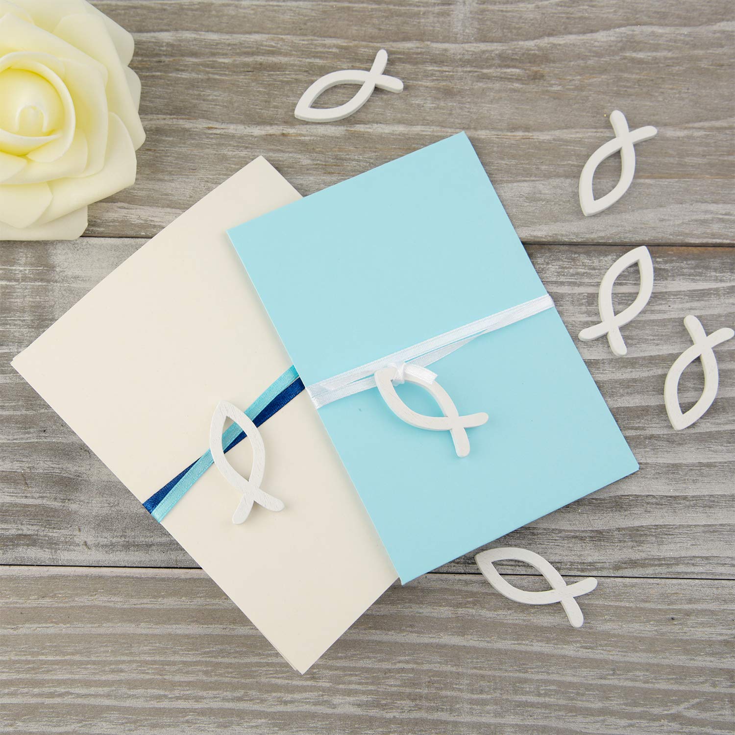 FEPITO Party Decorations poisson bois blanc 180 pcs décoration