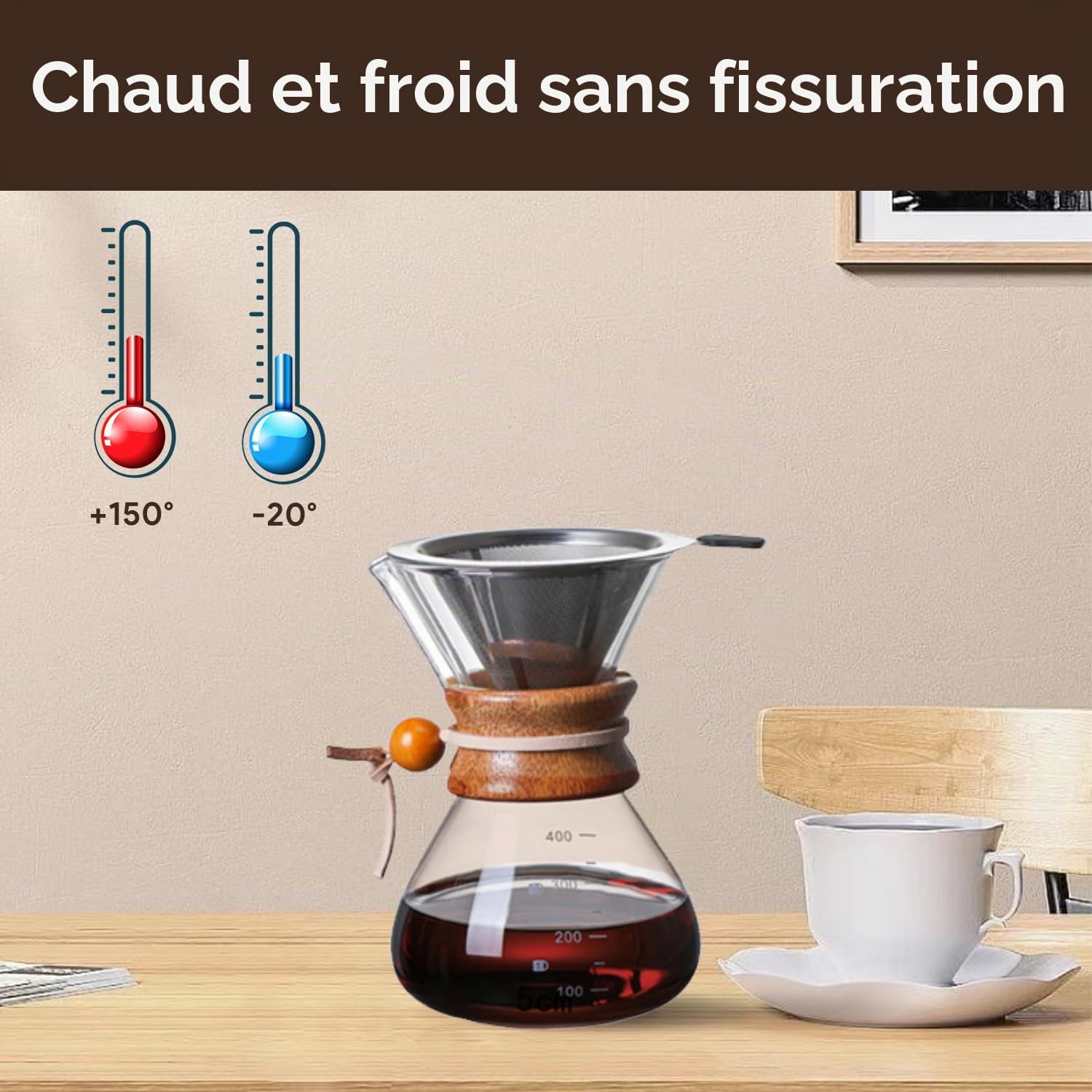 Tissting KITCHEN BATHROOM cafetière verre 400ml filtre inox