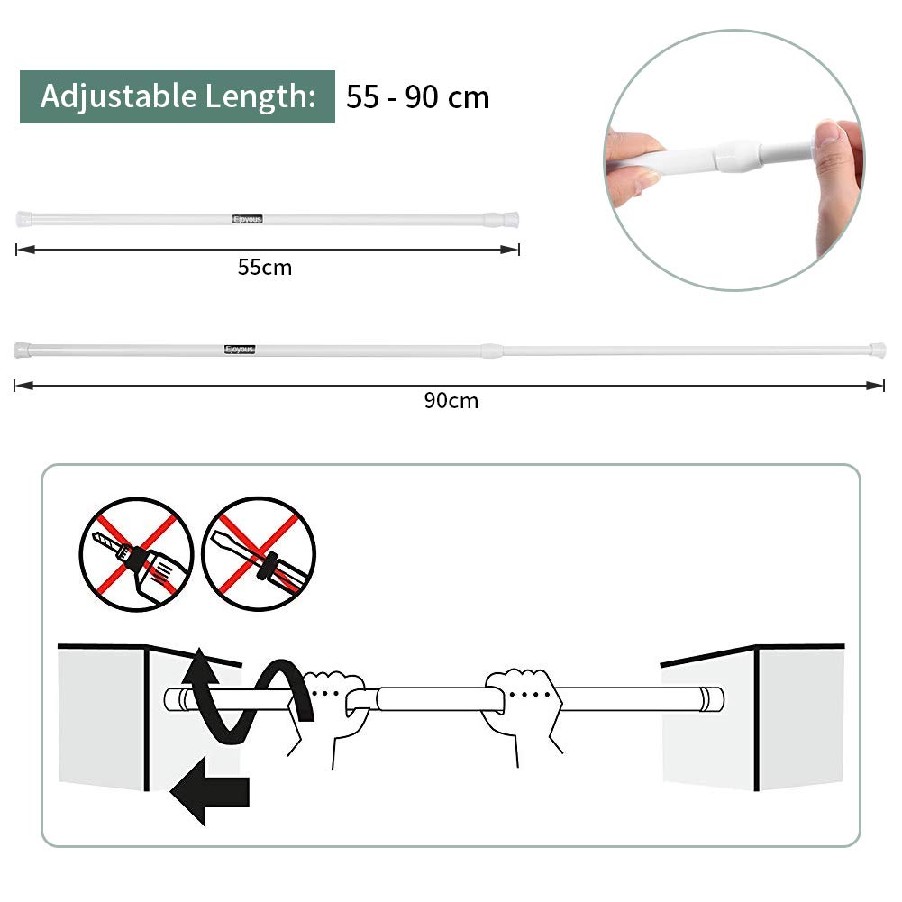 Ejoyous Bathroom tringle rideau extensible 55-90cm blanc alu