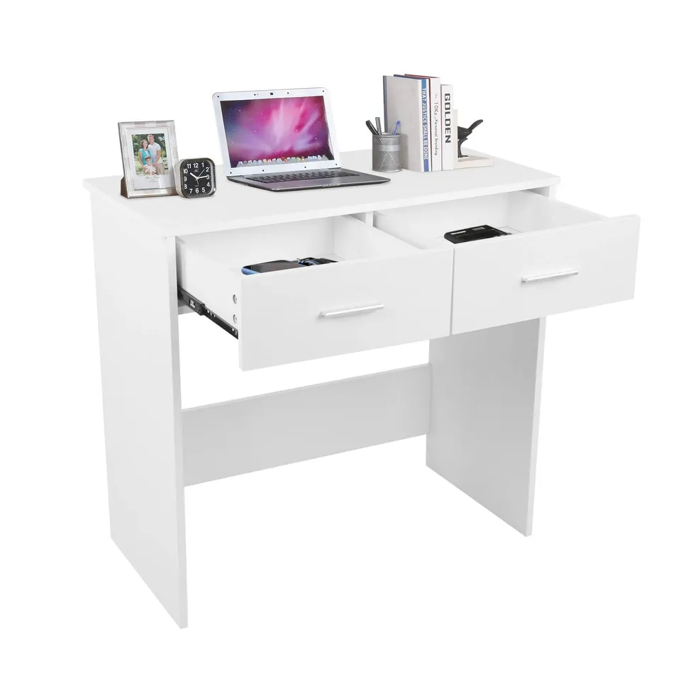 Ejoyous Living Room Bureau Blanc MDF 2 Tiroirs 80 cm